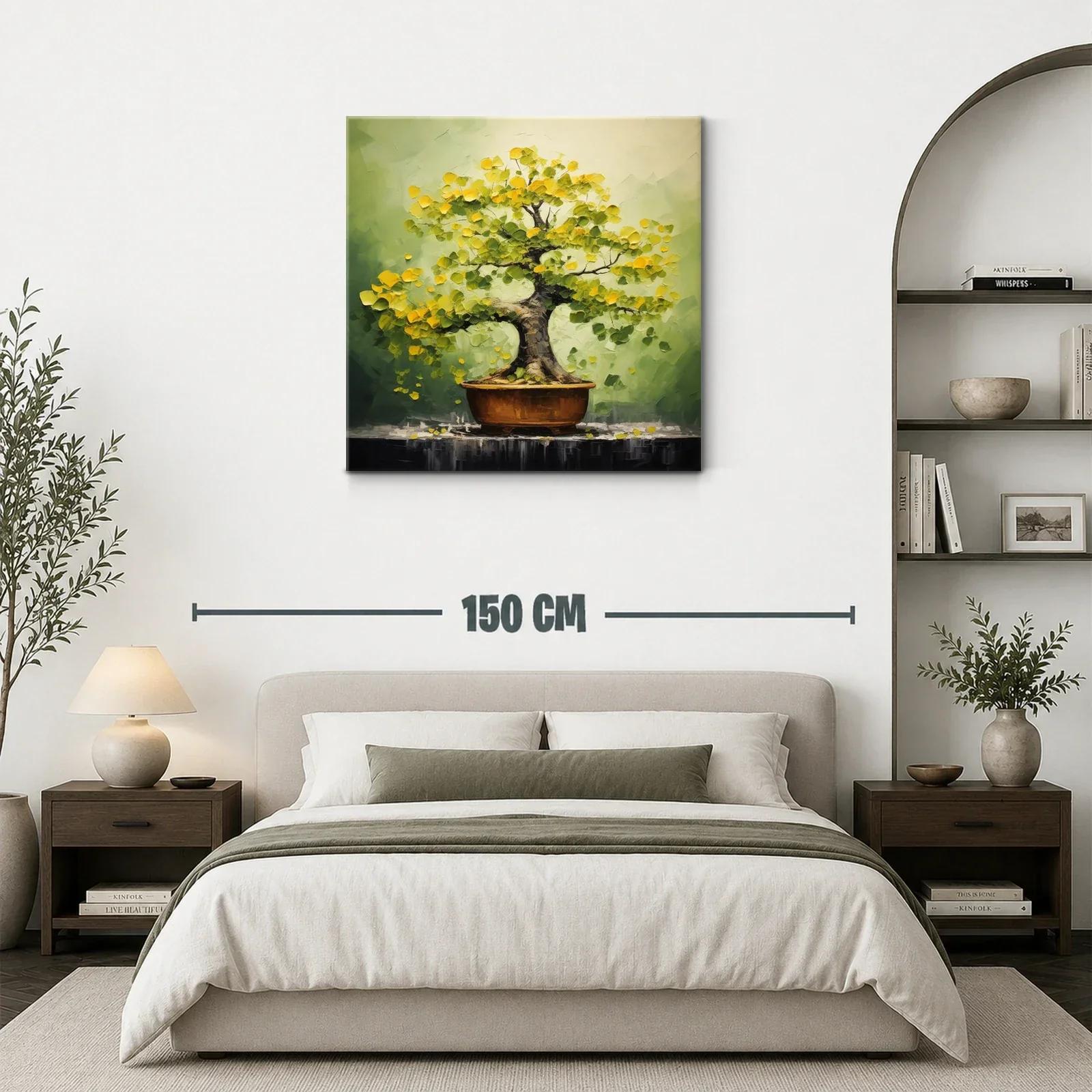 Arbol Bonsái con Hojas Amarillas y Fondo Verde Suave — miniatura 3