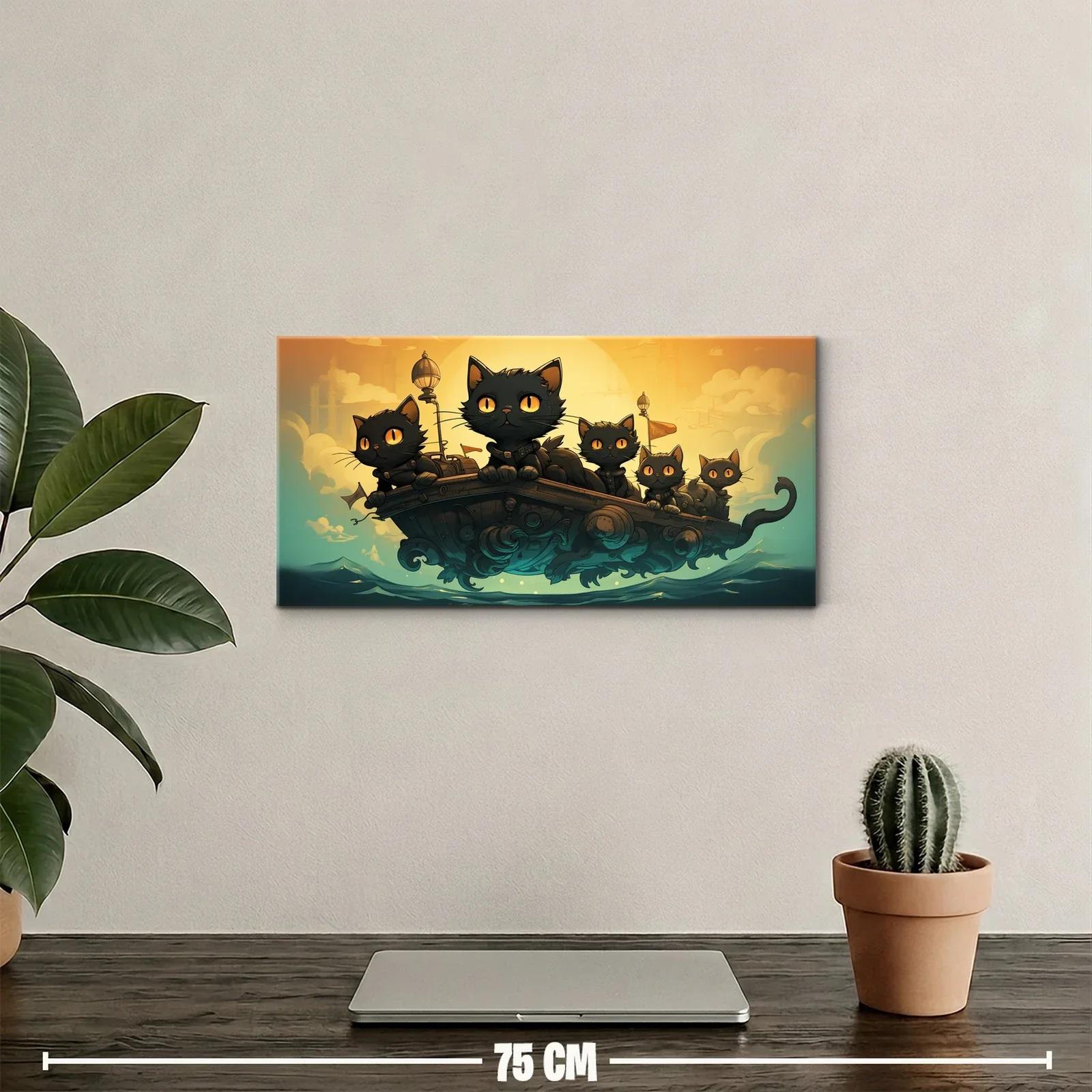 Cuadro gatos negros sobre barco fantástico — miniatura 2