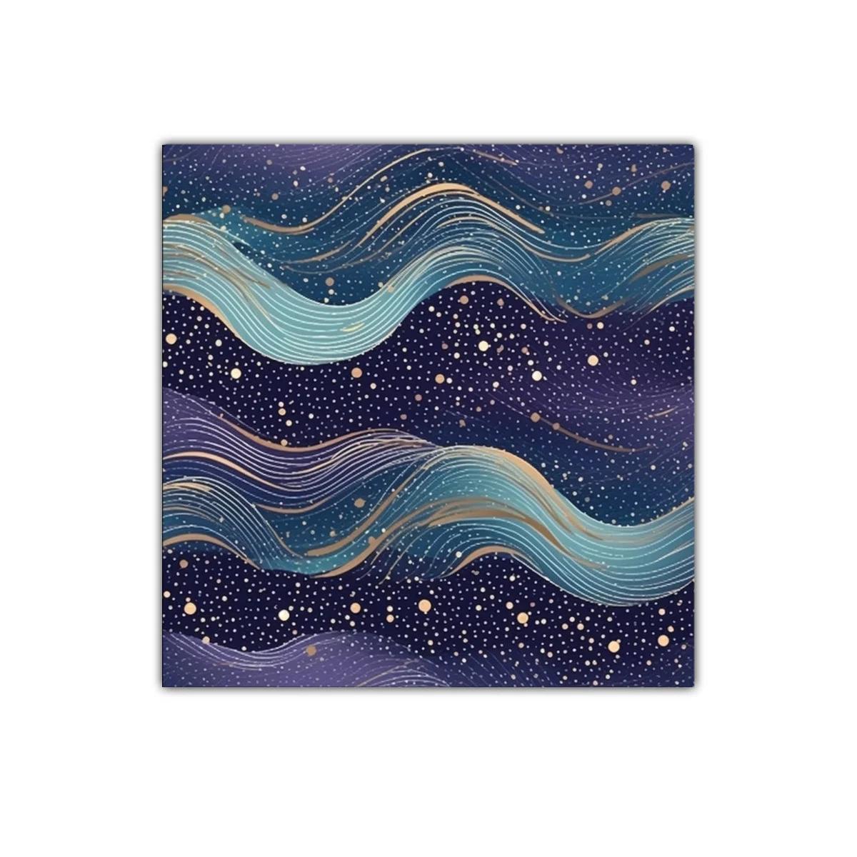 Cuadro decorativo con ondas fluidas y toques dorados — imagen principal
