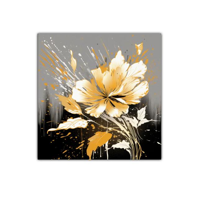 Cuadro decorativo con flor dorada y fondo gris oscuro