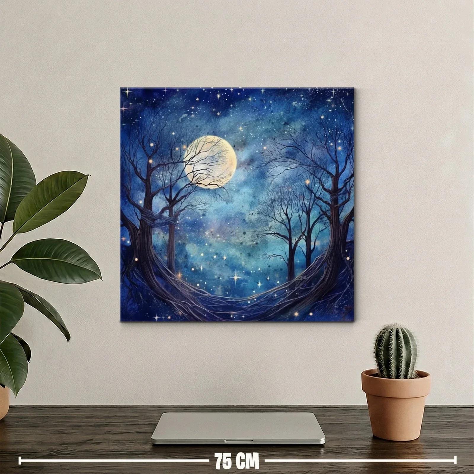 Paisaje nocturno con luna llena y árboles desnudos — miniatura 2
