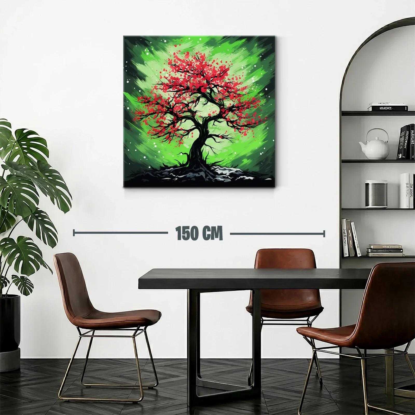 Árbol vibrante con flores rojas sobre fondo verde dinámico — miniatura 2