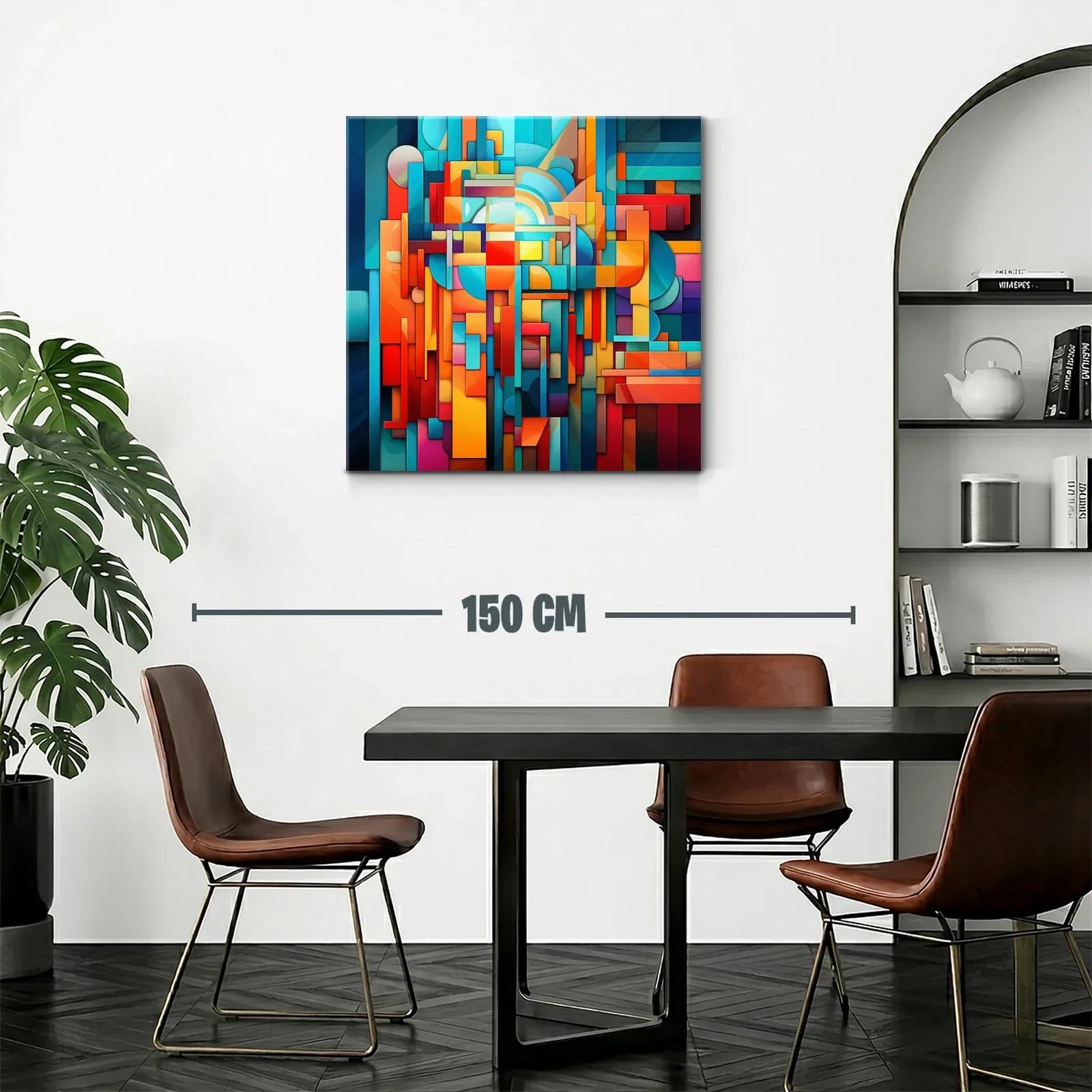 Cuadro abstracto en vibrantes tonos cálidos y fríos — miniatura 2