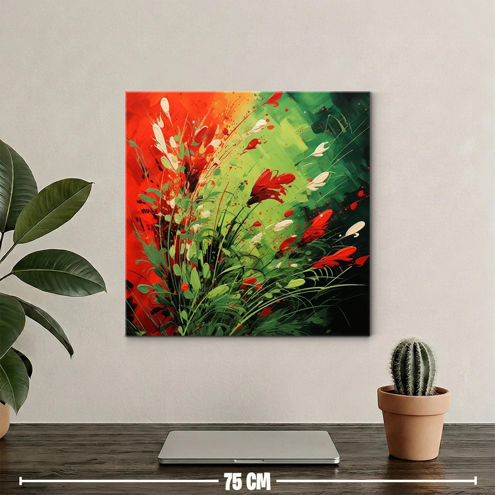Cuadro vibrante con explosión de flores rojas y verdes — miniatura 2