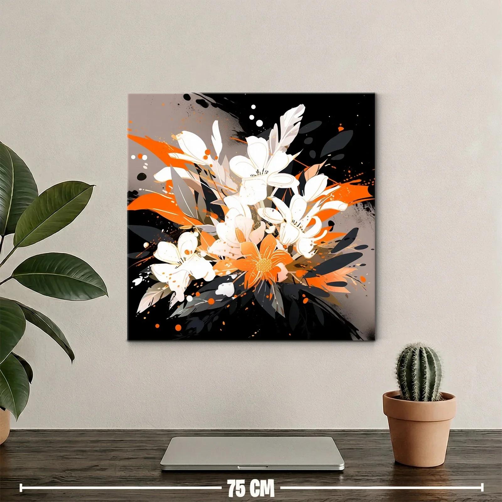 Cuadro moderno con ramo floral en tonos naranjas y negros — miniatura 2