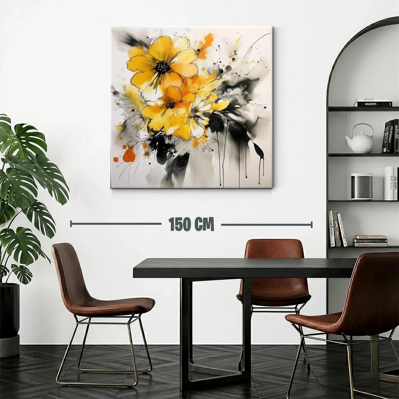 Cuadro floral expresivo en tonos amarillos y grises — miniatura 2