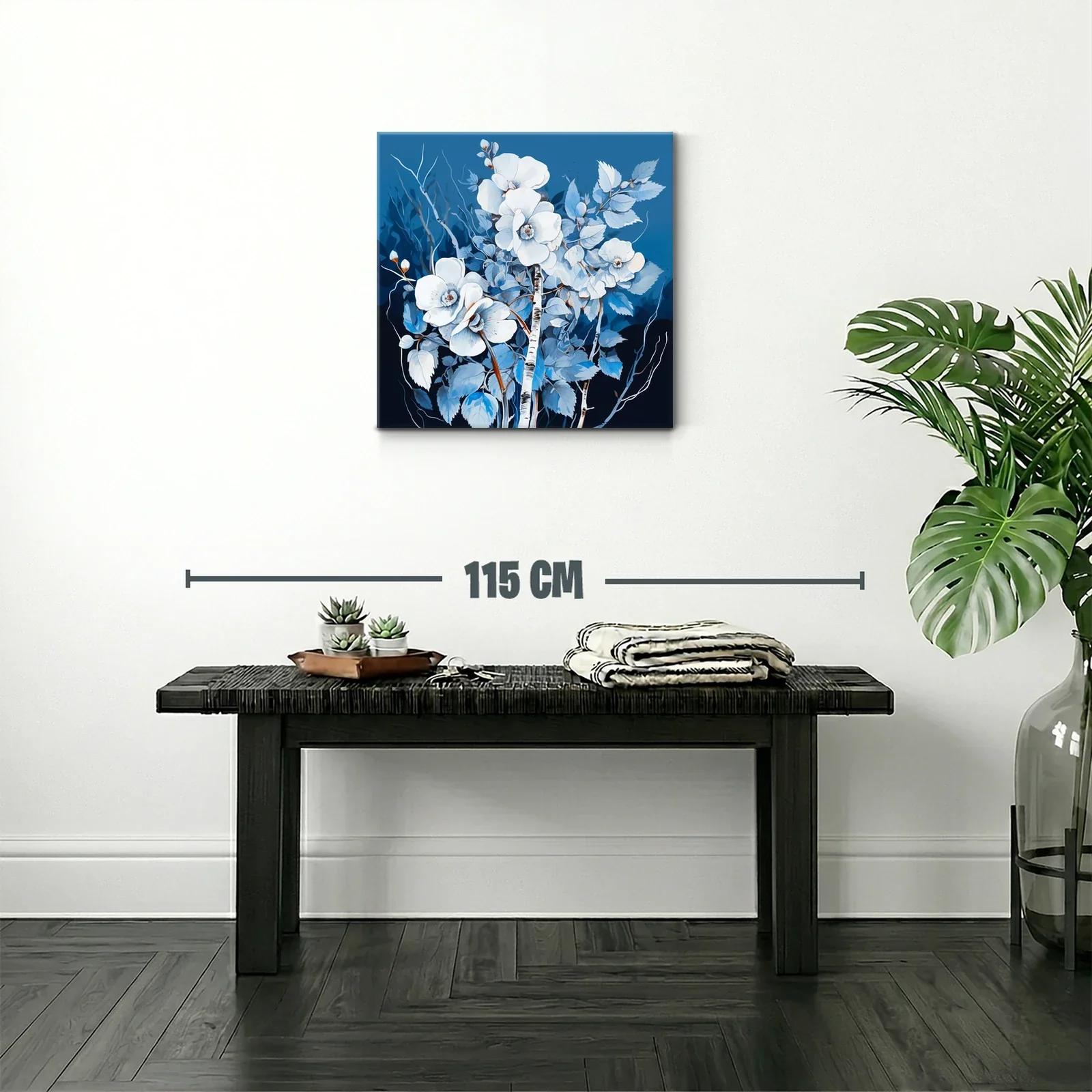 Cuadro floral en tonos azules y blancos con ramas delicadas — miniatura 2