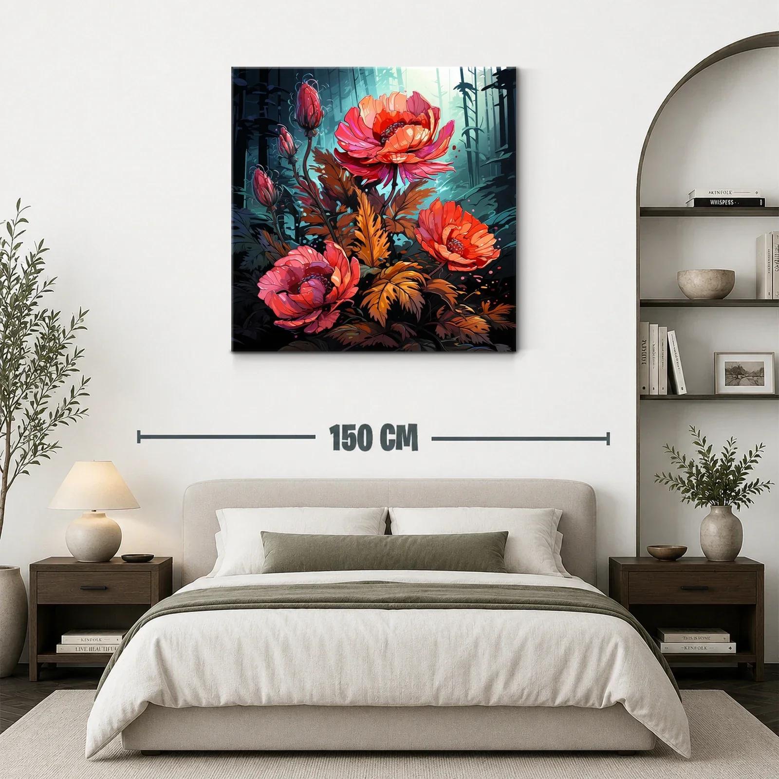 Flores vibrantes en contraste con bosque nocturno — miniatura 3