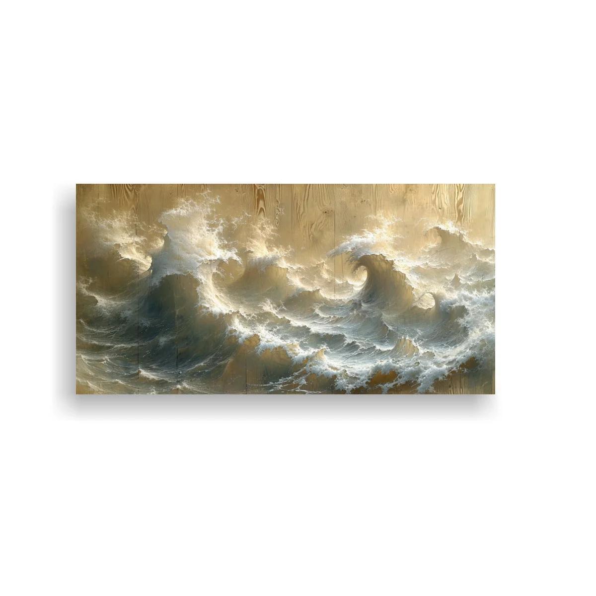 Cuadro olas del mar embravecido con fondo beige dorado