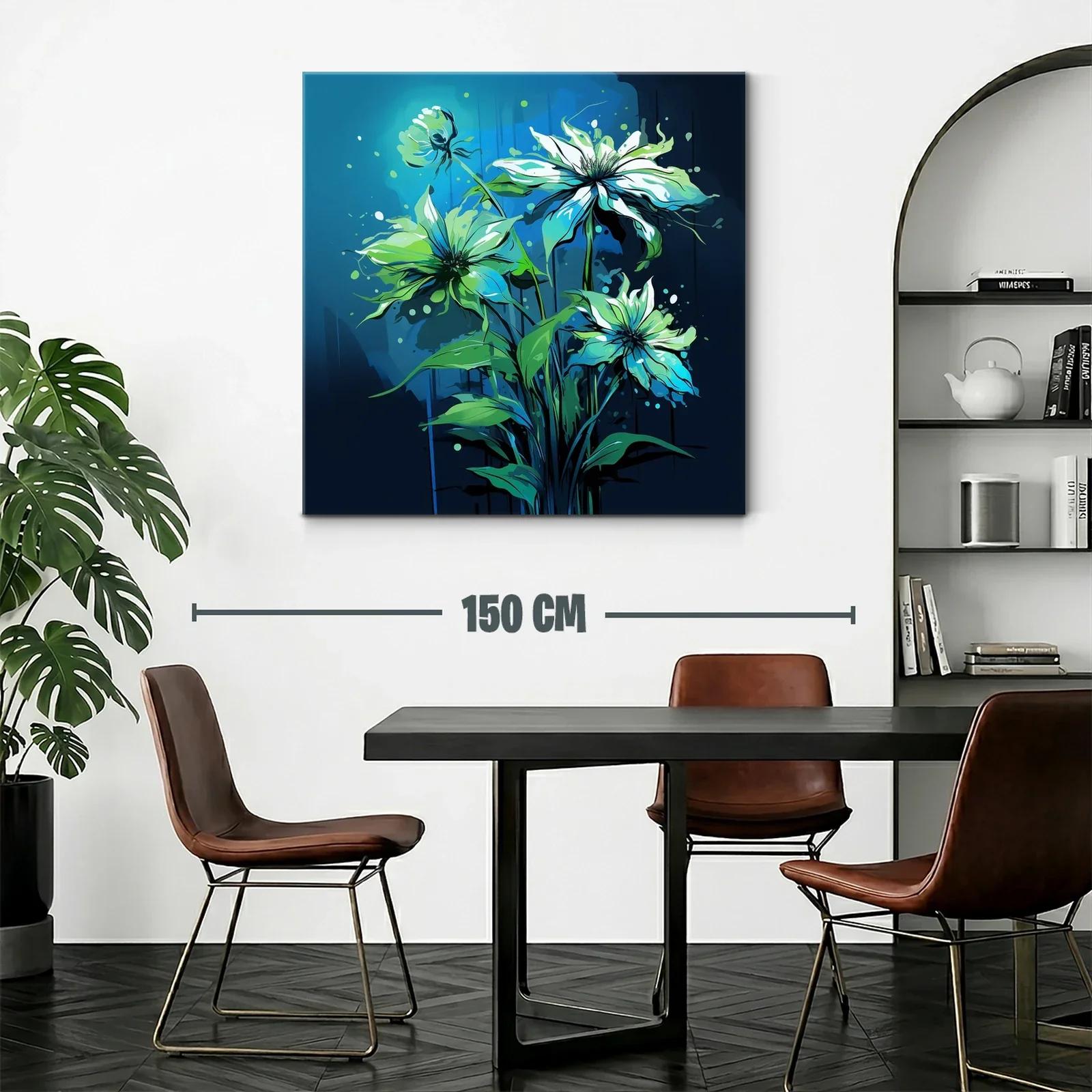 Cuadro floral en tonos azules y verdes vibrantes — miniatura 2