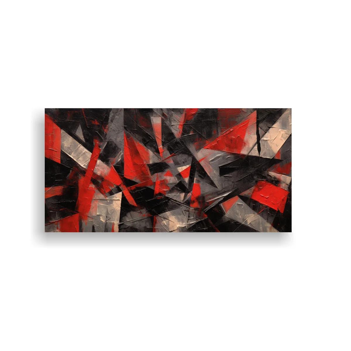 Cuadro abstracción geométrica fragmentada en grises y rojo