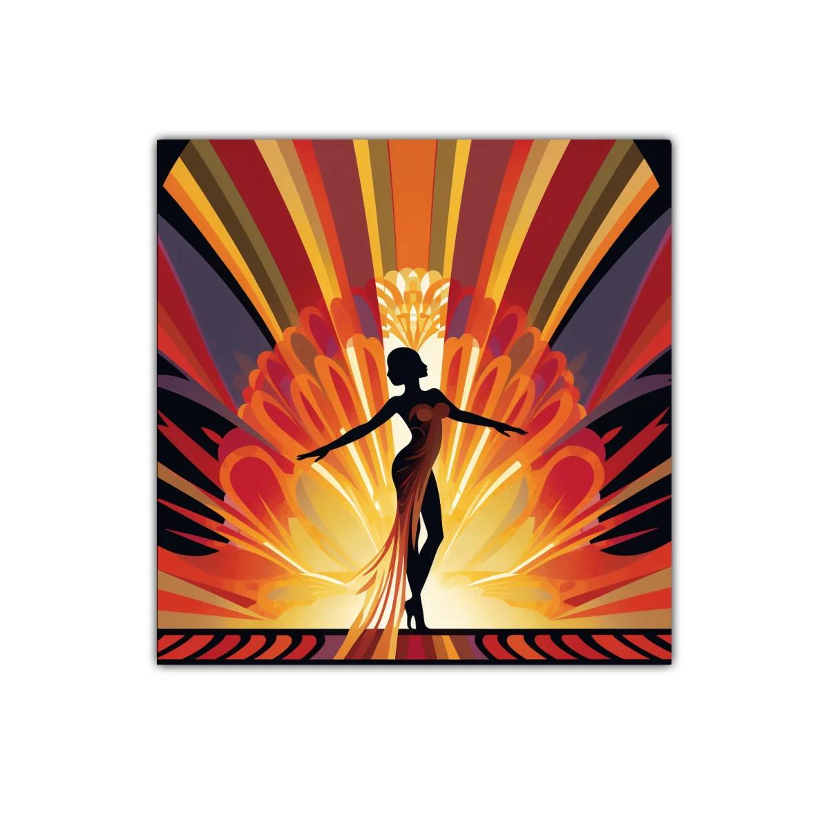 Figura femenina con luces cálidas y diseño art déco — imagen principal