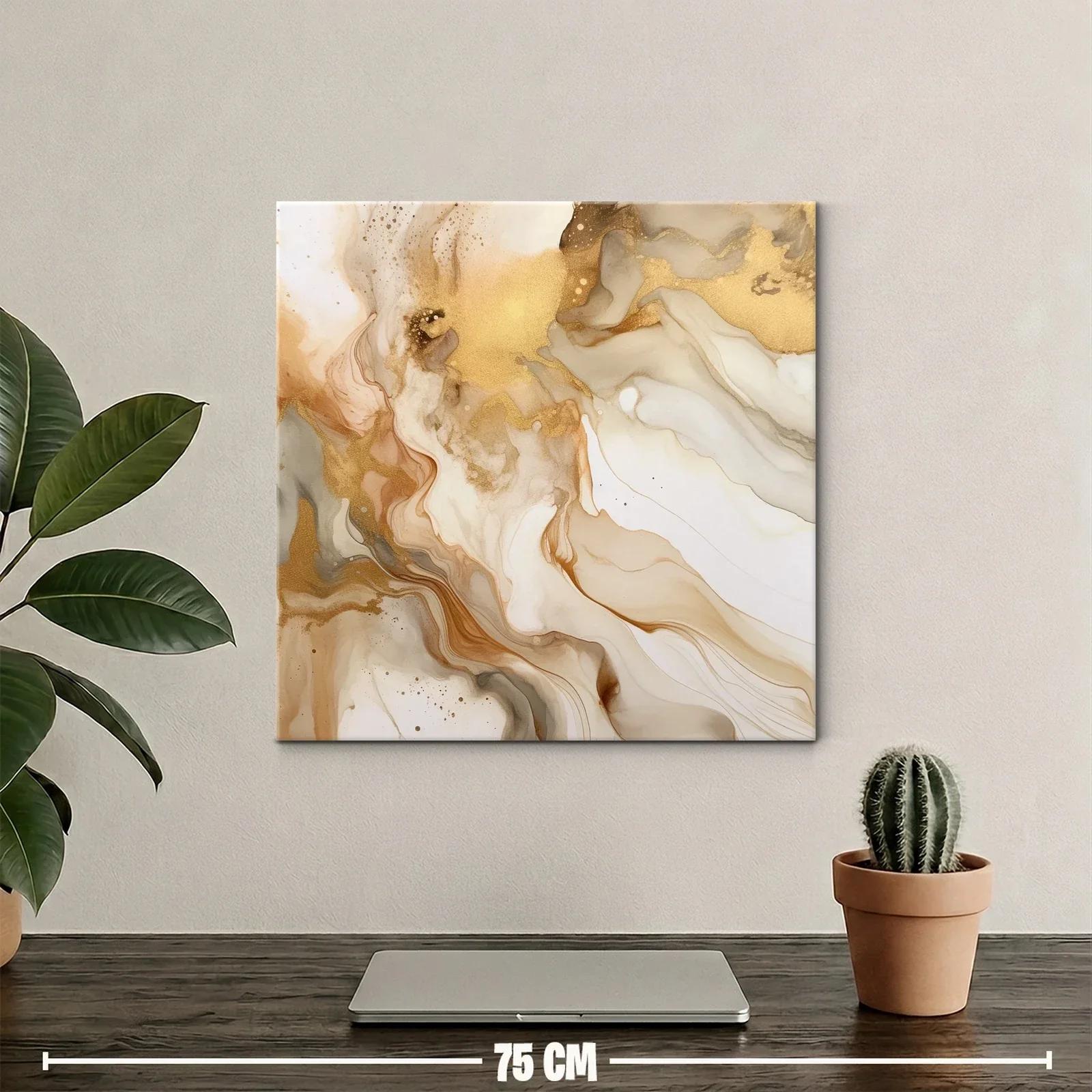 Cuadro abstracto con tonos dorados y tierra — miniatura 2