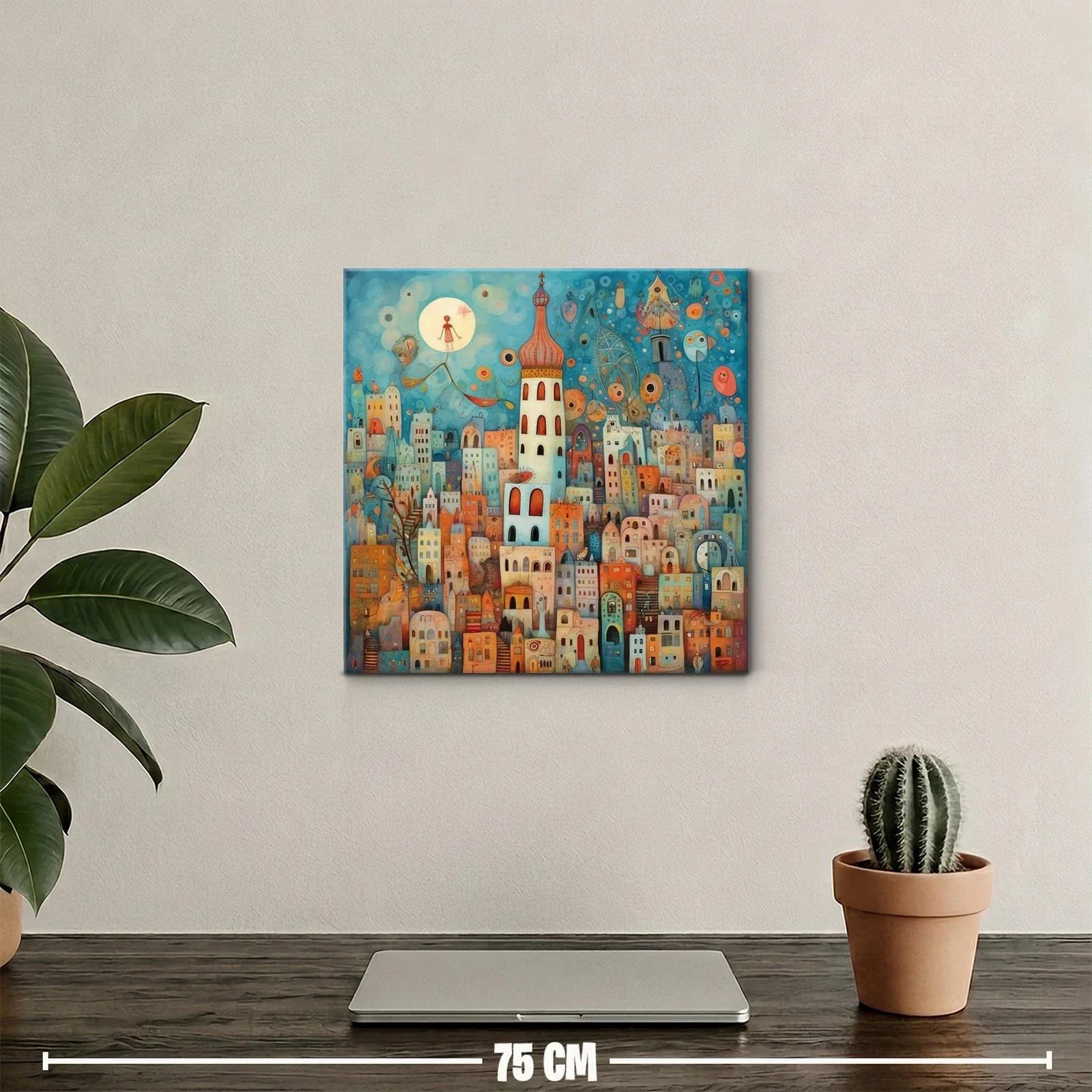 Ciudad encantada con torre y cielo onírico azul — miniatura 2