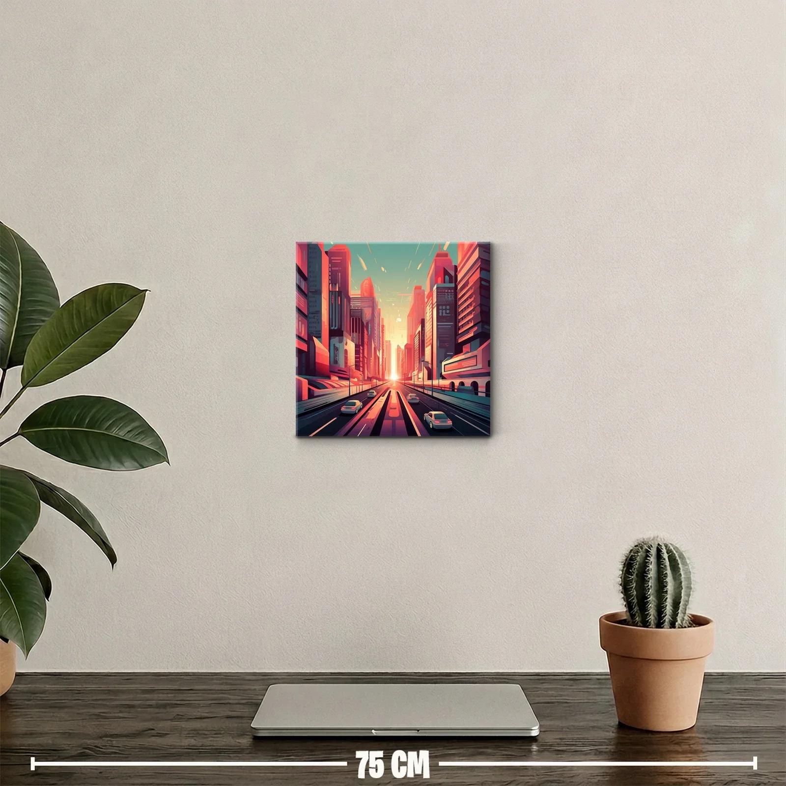 Ciudad futurista al atardecer con tonos cálidos y vibrantes — miniatura 2