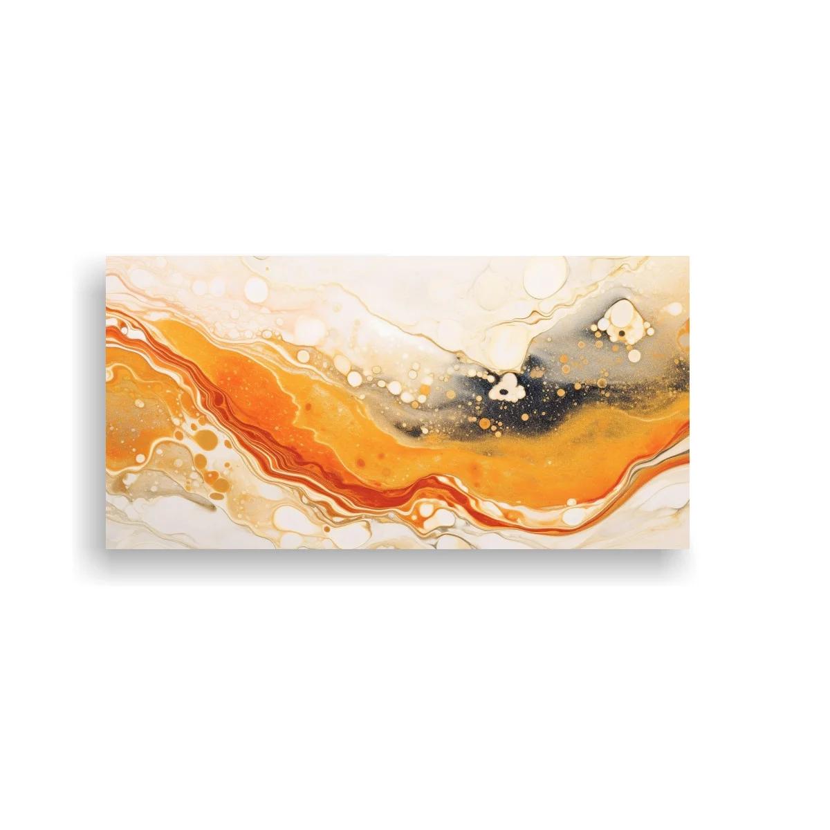 Cuadro franja abstracta marmoleada naranja y dorada