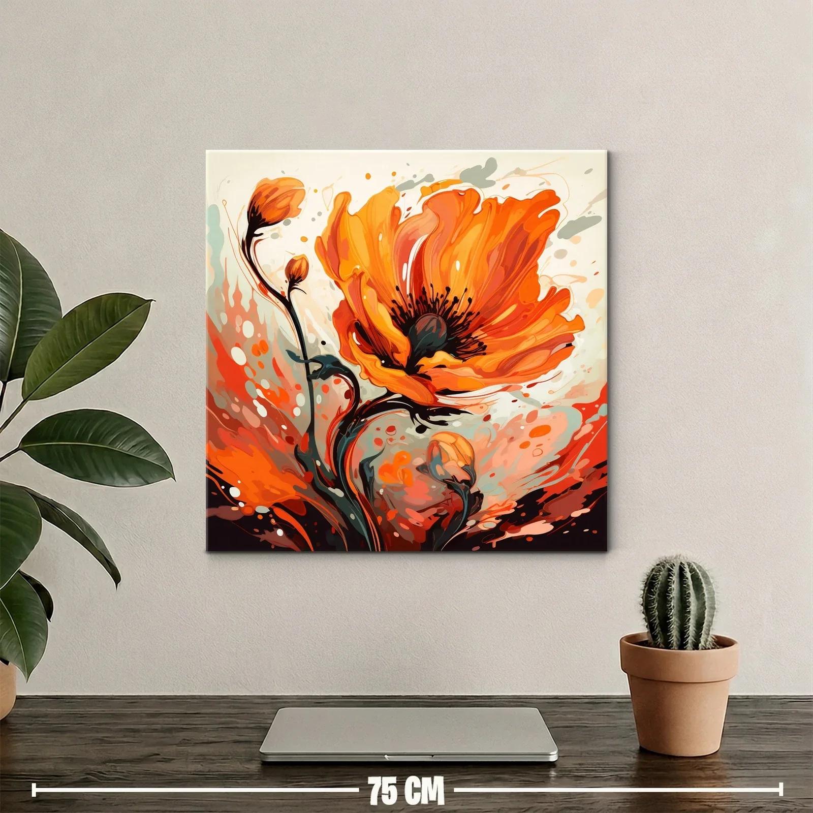Cuadro floral vibrante en tonos naranjas y negros — miniatura 2
