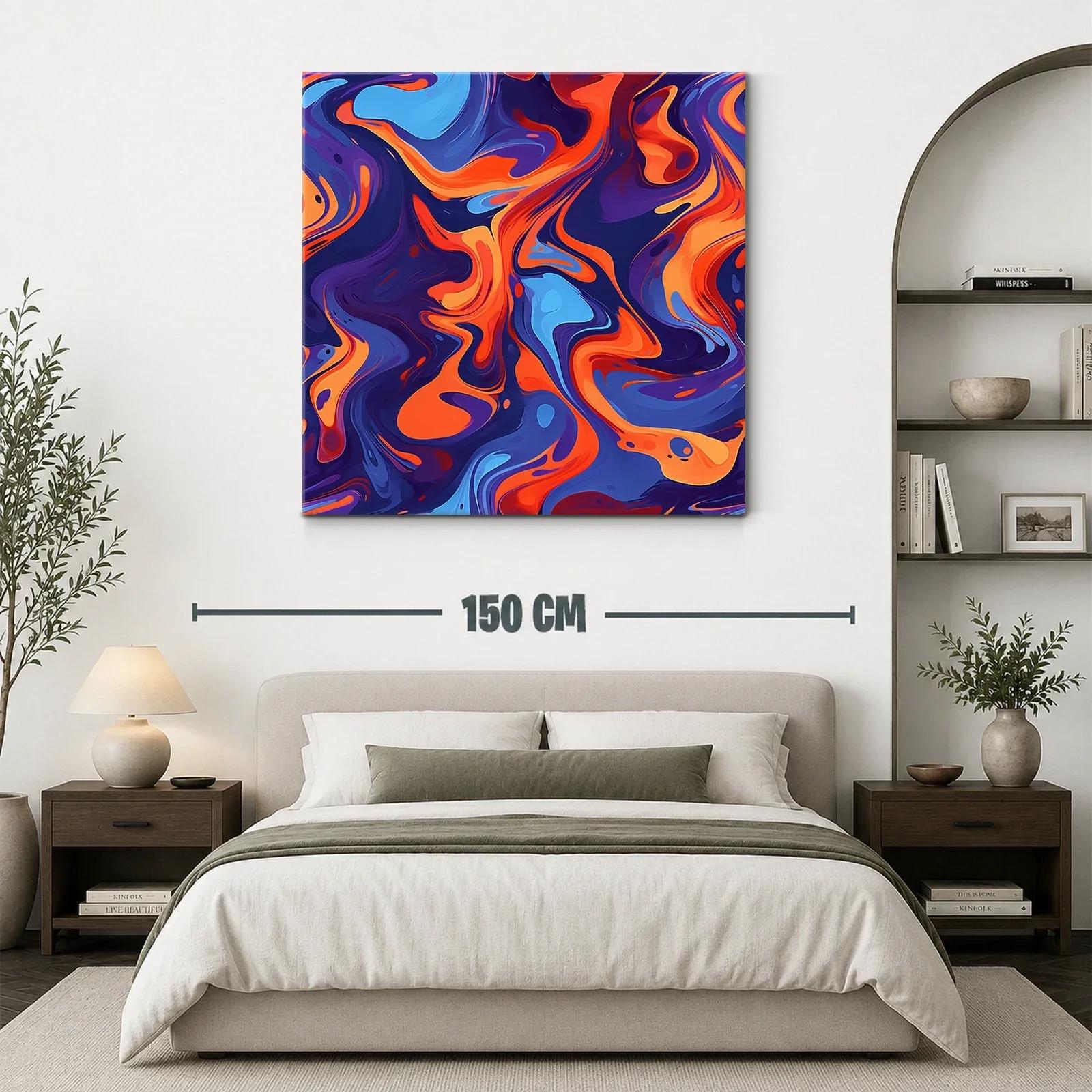 Cuadro abstracto en tonos vibrantes azul y naranja — miniatura 3