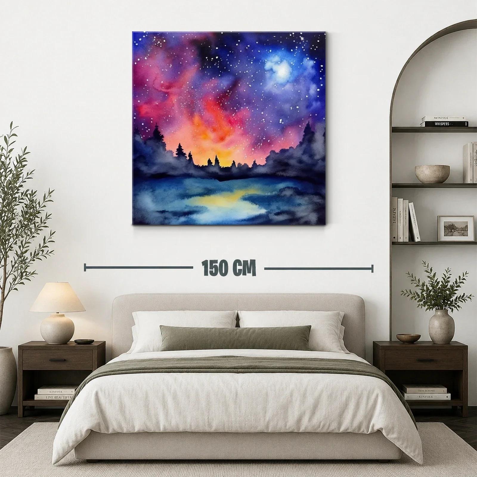 Cielo estrellado con bosque al atardecer vibrante — miniatura 3