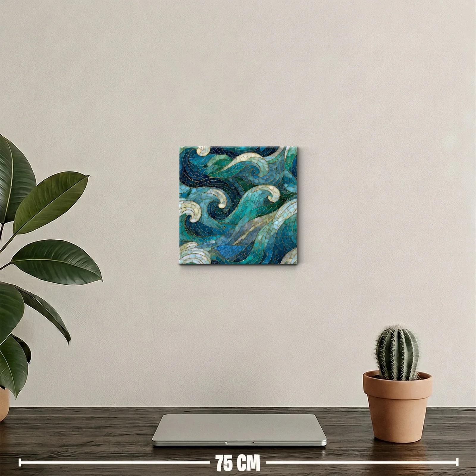 Cuadro decorativo con diseño de olas sobre tonos azules y verdes — miniatura 2