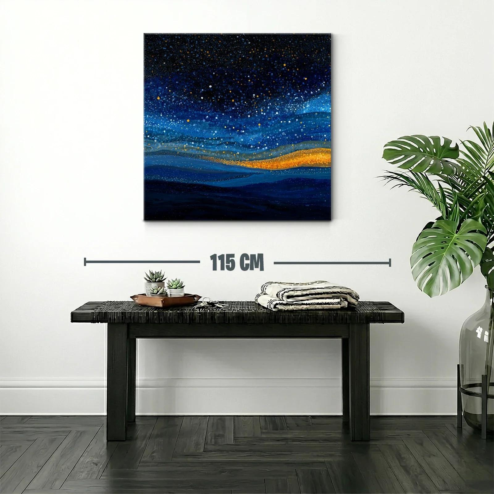 Cielo estrellado abstracto con tonos azules y dorados — miniatura 2