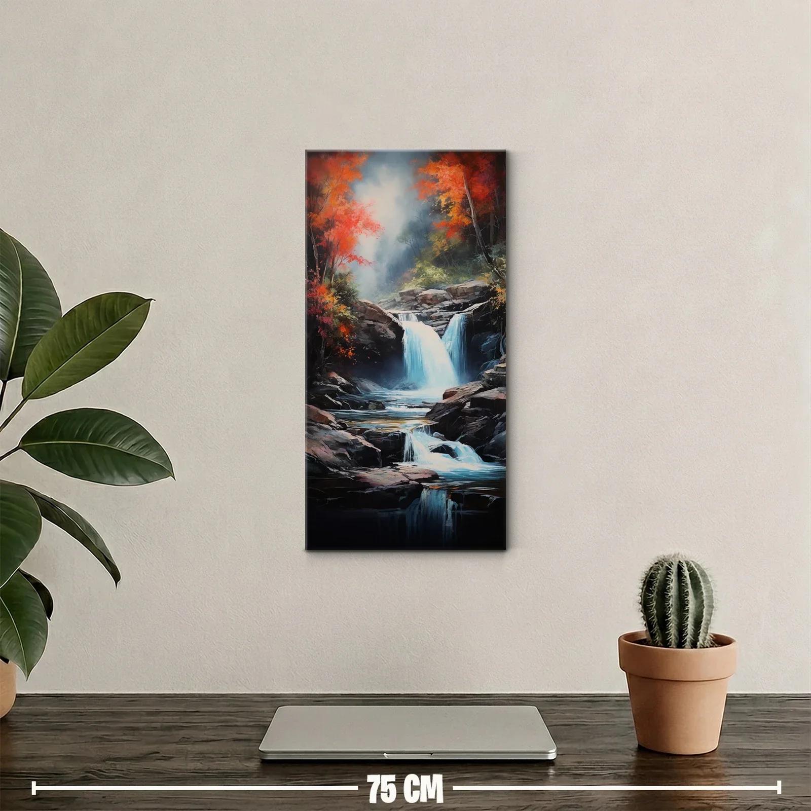 Cuadro cascada blanca entre rocas y follaje otoñal — miniatura 2