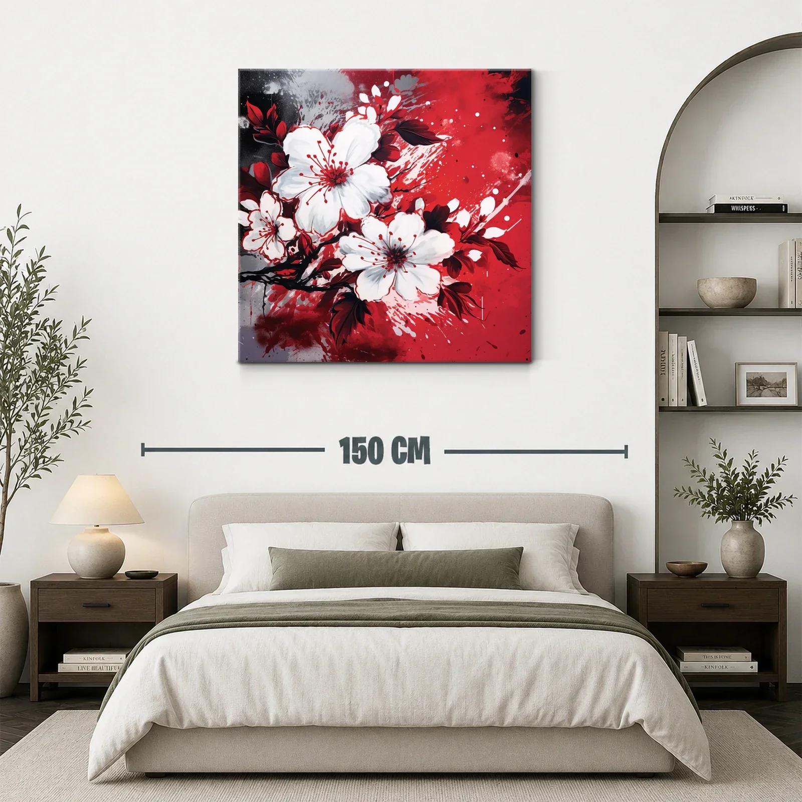 Flores blancas vibrantes sobre fondo rojo y negro moderno — miniatura 3