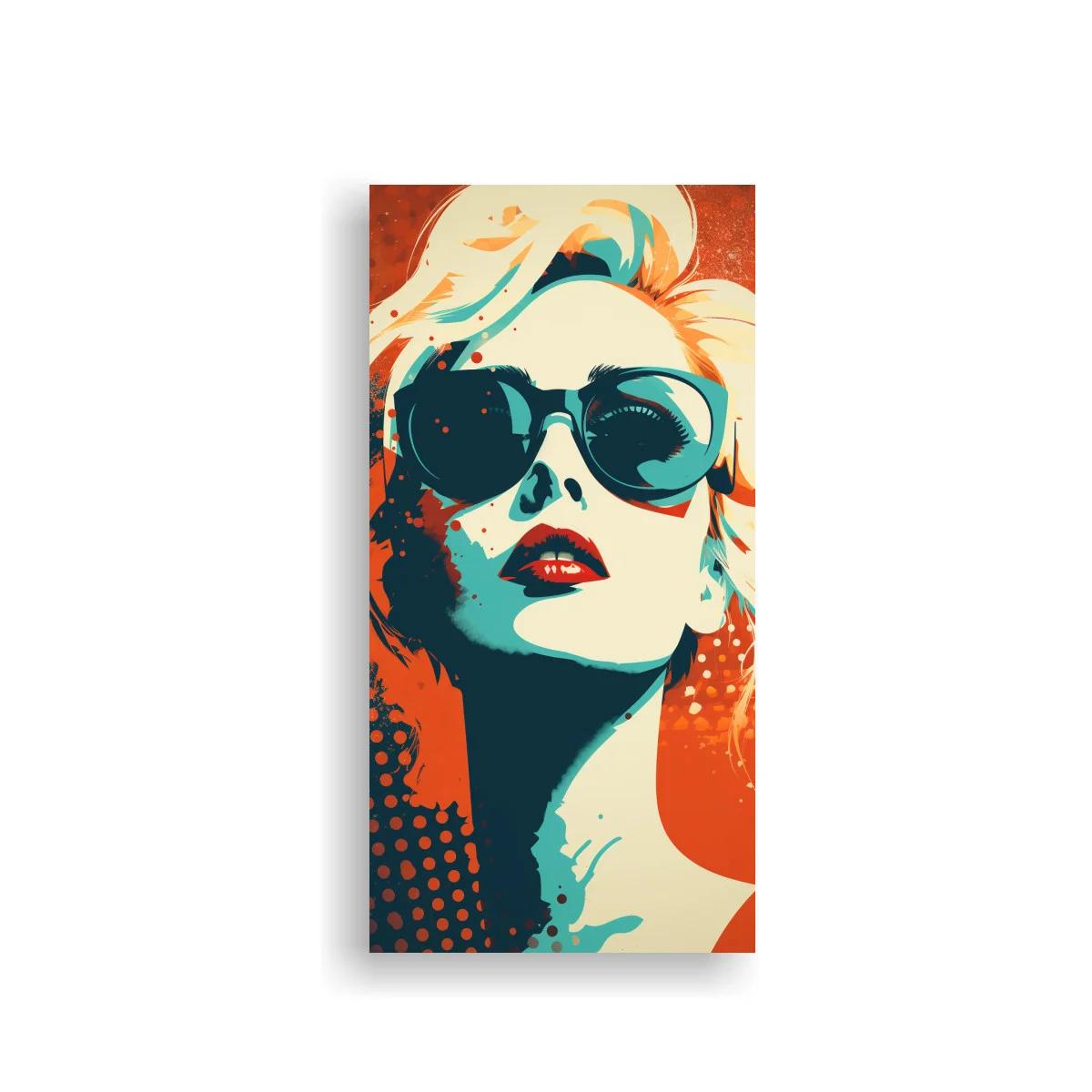 Cuadro mujer con gafas de sol y labios rojos