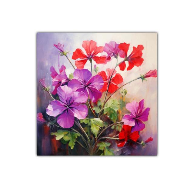 Cuadro decorativo de flores rojas y moradas vibrantes