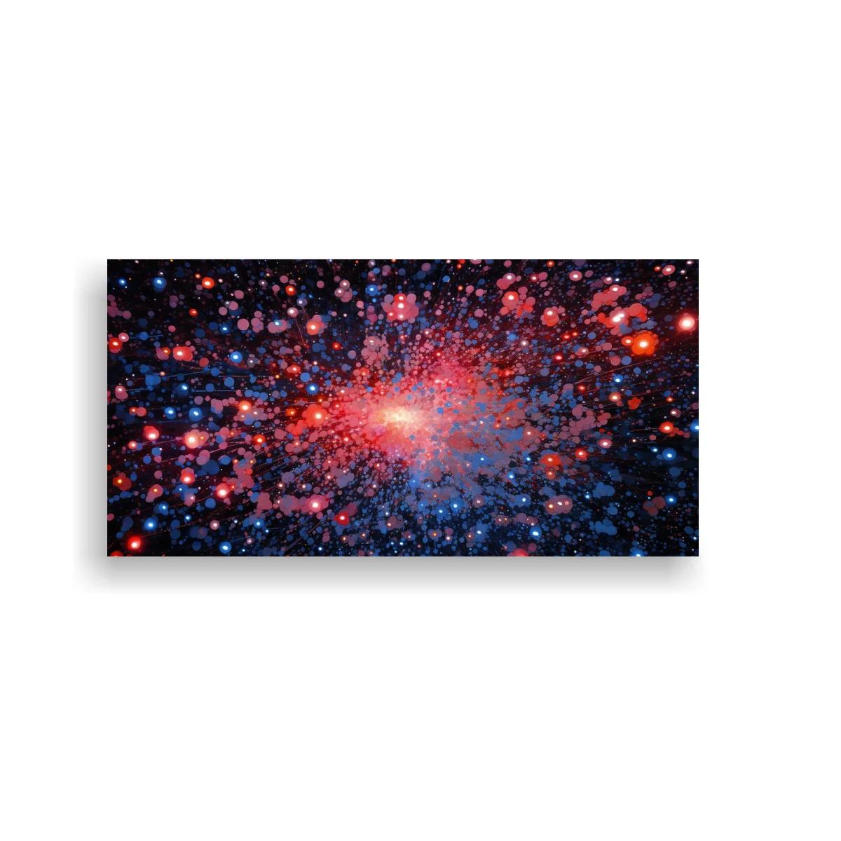 Cuadro galaxia espiral con núcleo brillante y halo rojizo azulado — imagen principal