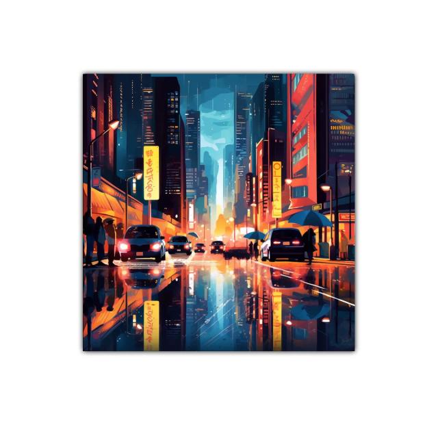 Atardecer urbano con reflejos vibrantes en la ciudad