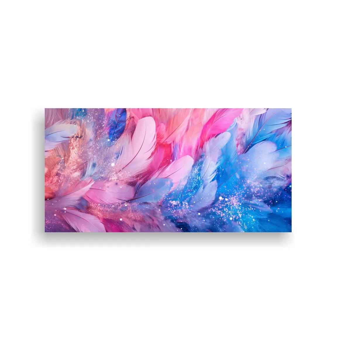 Cuadro plumas abstractas en rosas lilas y azules