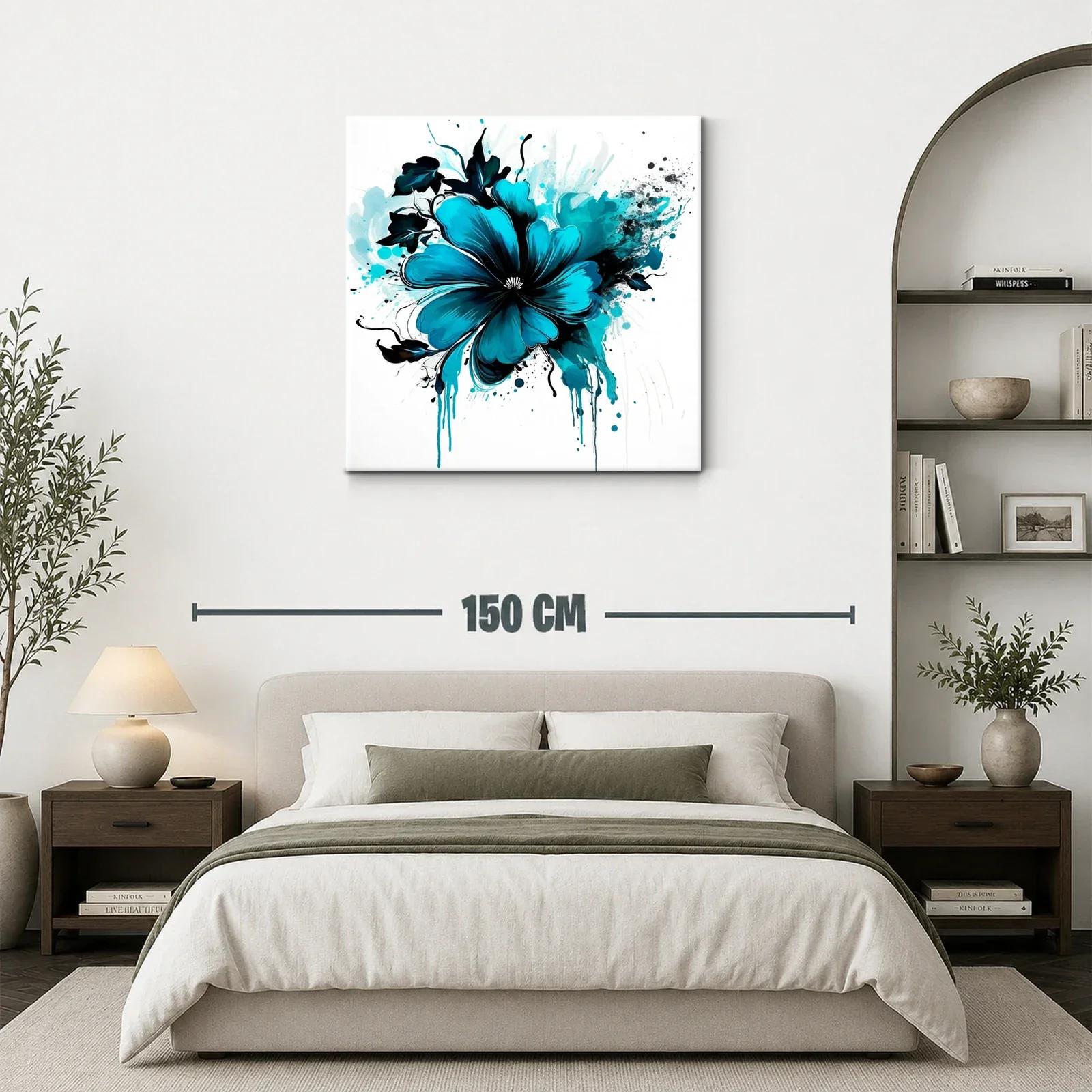 Flor vibrante en tonos azules y negro para espacios modernos — miniatura 3