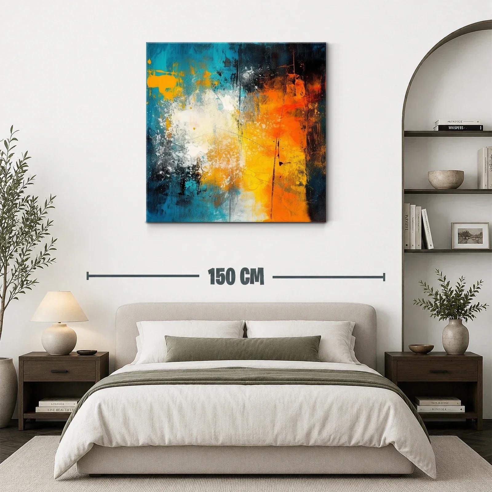 Cuadro abstracto vibrante con tonos azul y naranja intenso — miniatura 3