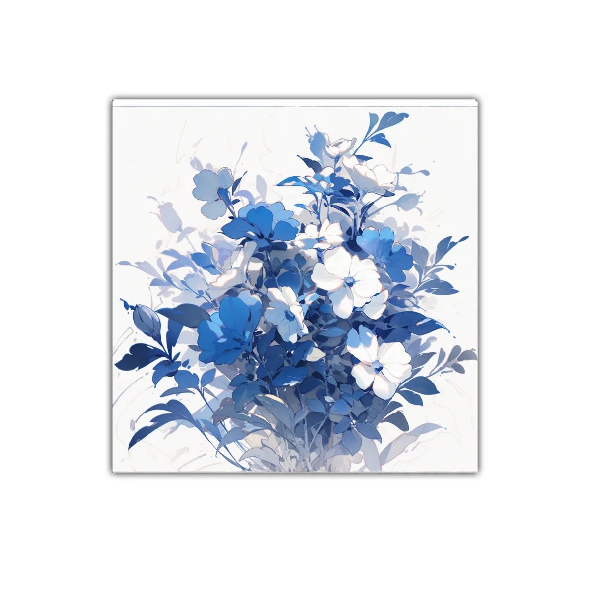 Cuadro floral en tonos azules y blancos elegante y sereno — imagen principal