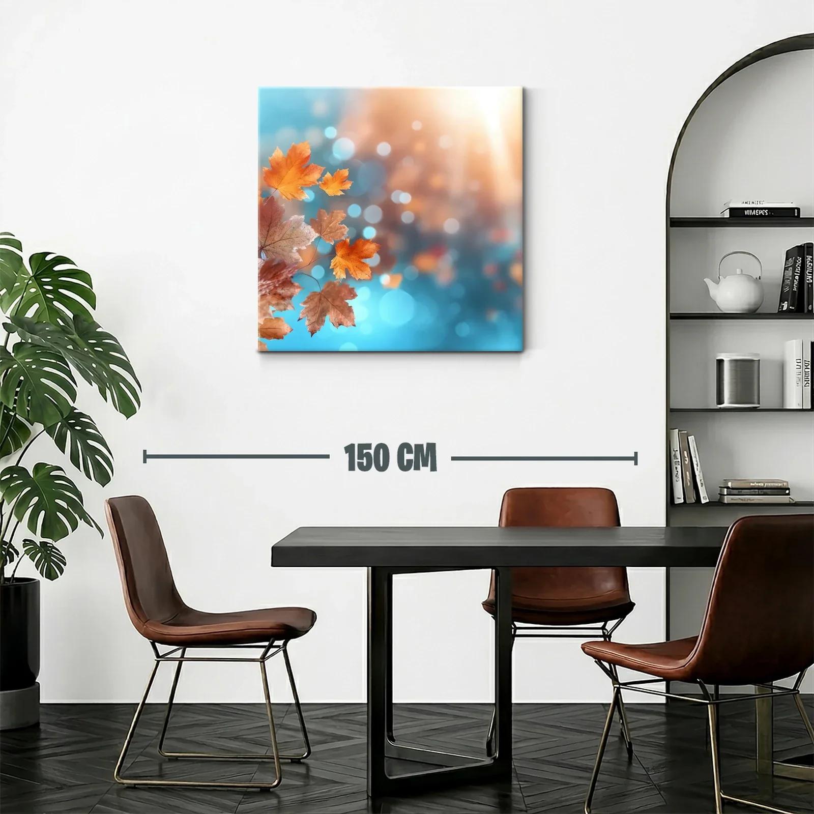 Cuadro con hojas de otoño en tonos cálidos y azul brillante — miniatura 2