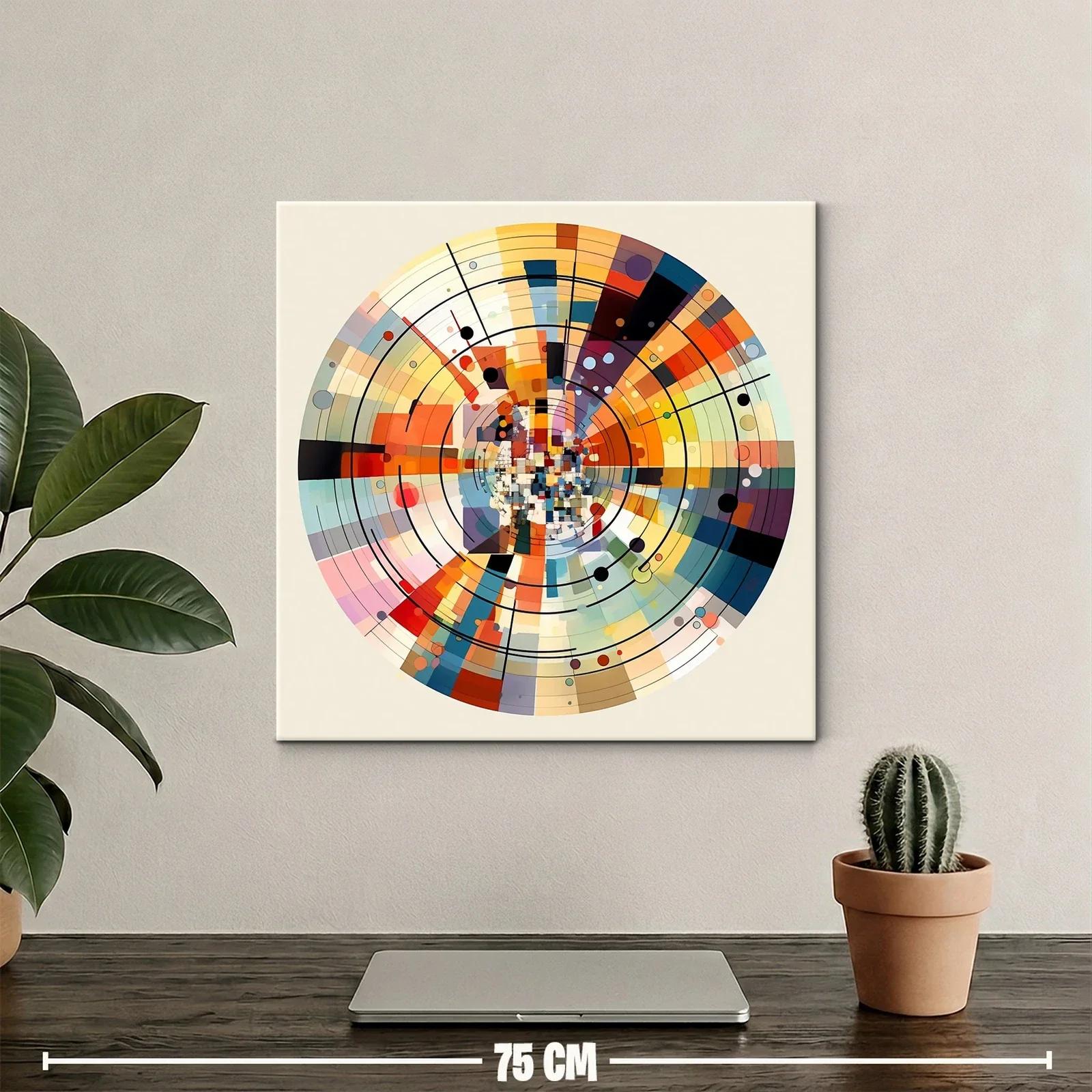 Cuadro abstracto circular con tonos cálidos y fríos modernos — miniatura 2