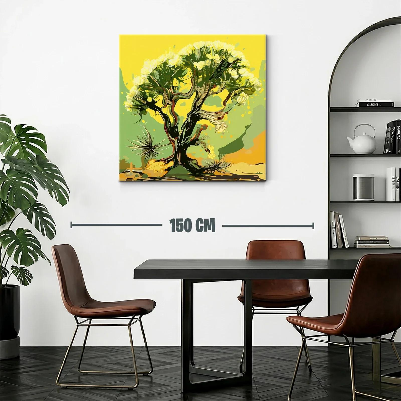 Árbol con Flores Amarillas en Fondo Abstracto Verde — miniatura 2