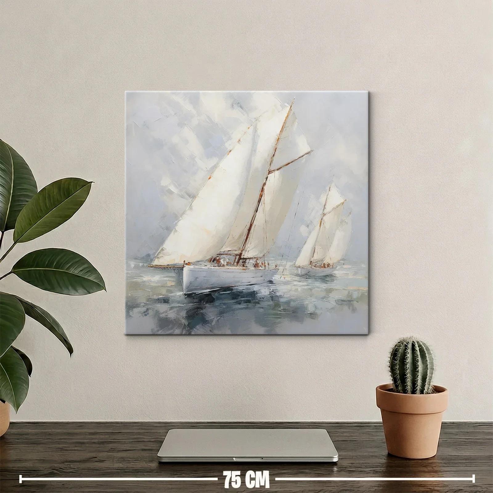 Elegante cuadro de veleros en mar sereno y cielo nublado — miniatura 2