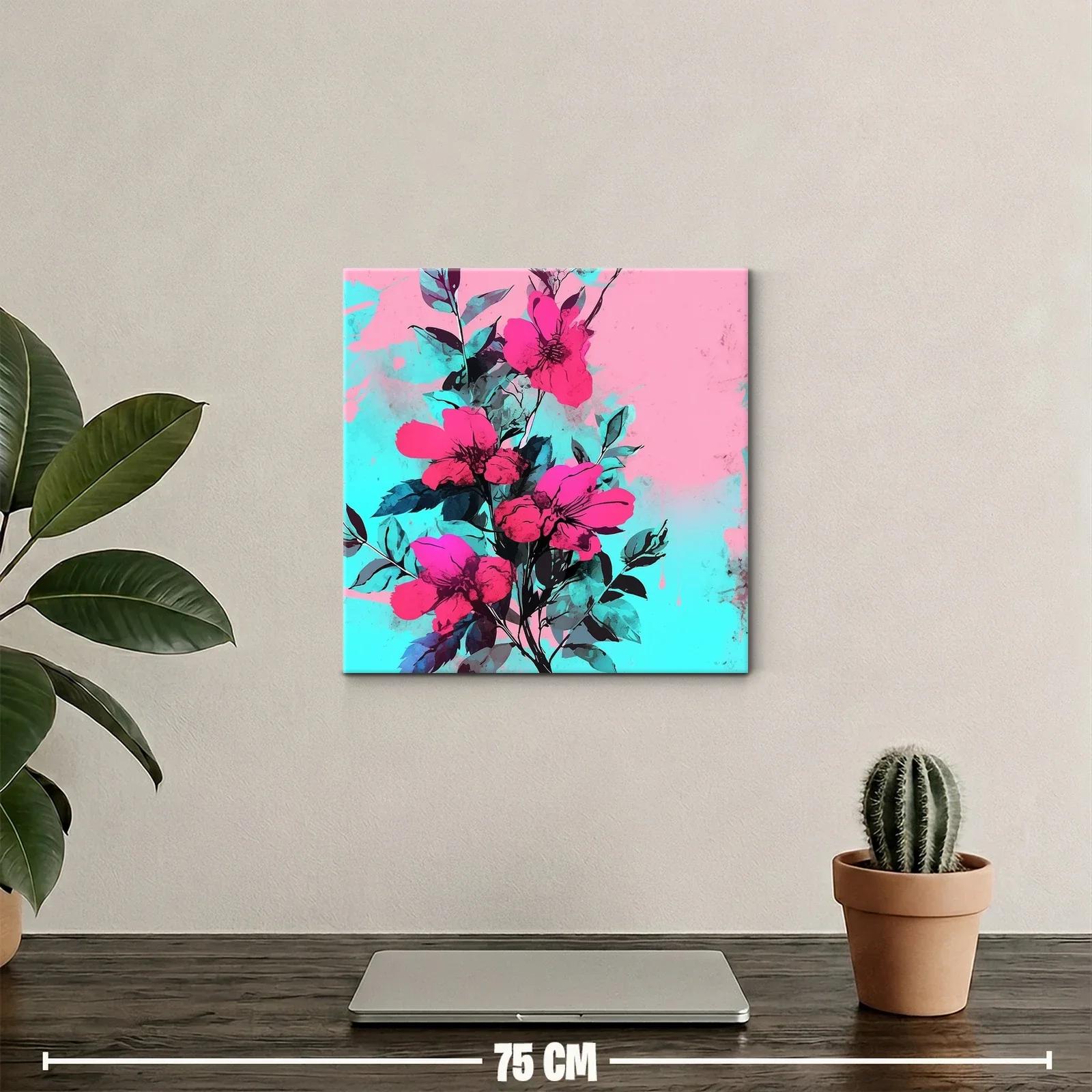 Cuadro moderno con flores vibrantes en fondo pastel — miniatura 2