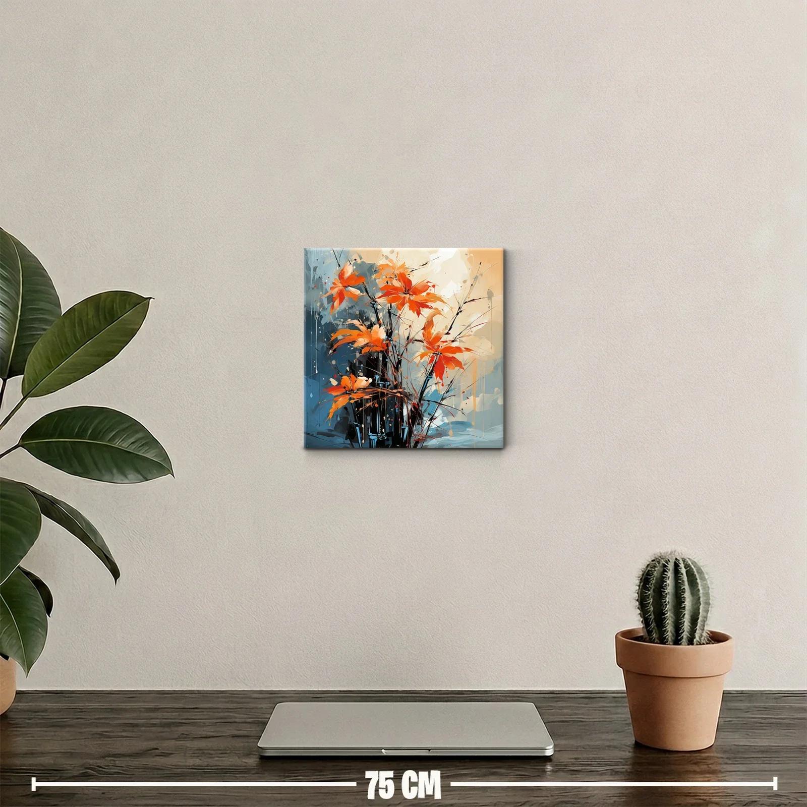 Cuadro floral con flores vibrantes en tonos anaranjados y azulados — miniatura 2