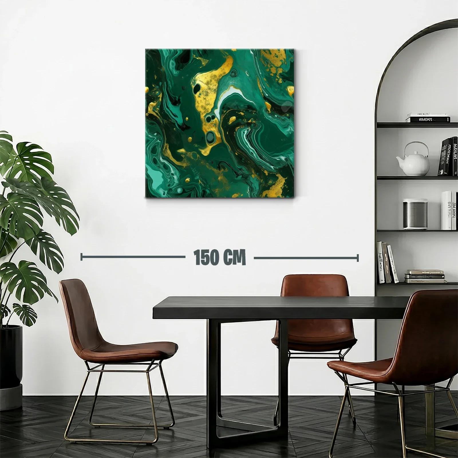 Arte Abstracto en Verde y Dorado con Movimiento Fluido — miniatura 2
