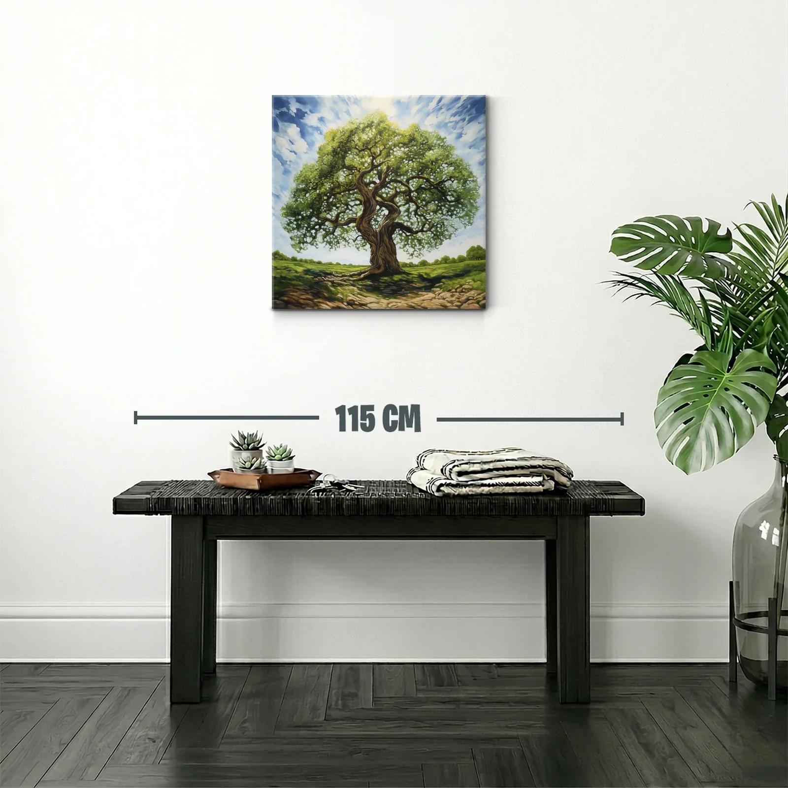 Árbol majestuoso con cielo nublado en paisaje abierto — miniatura 2