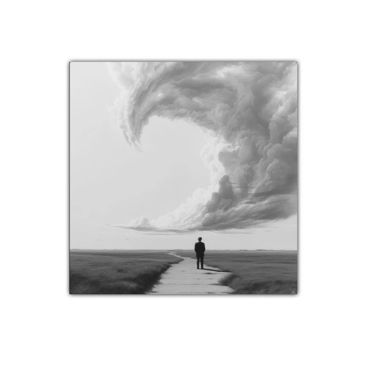 Camino solitario bajo un cielo de nubes dramáticas