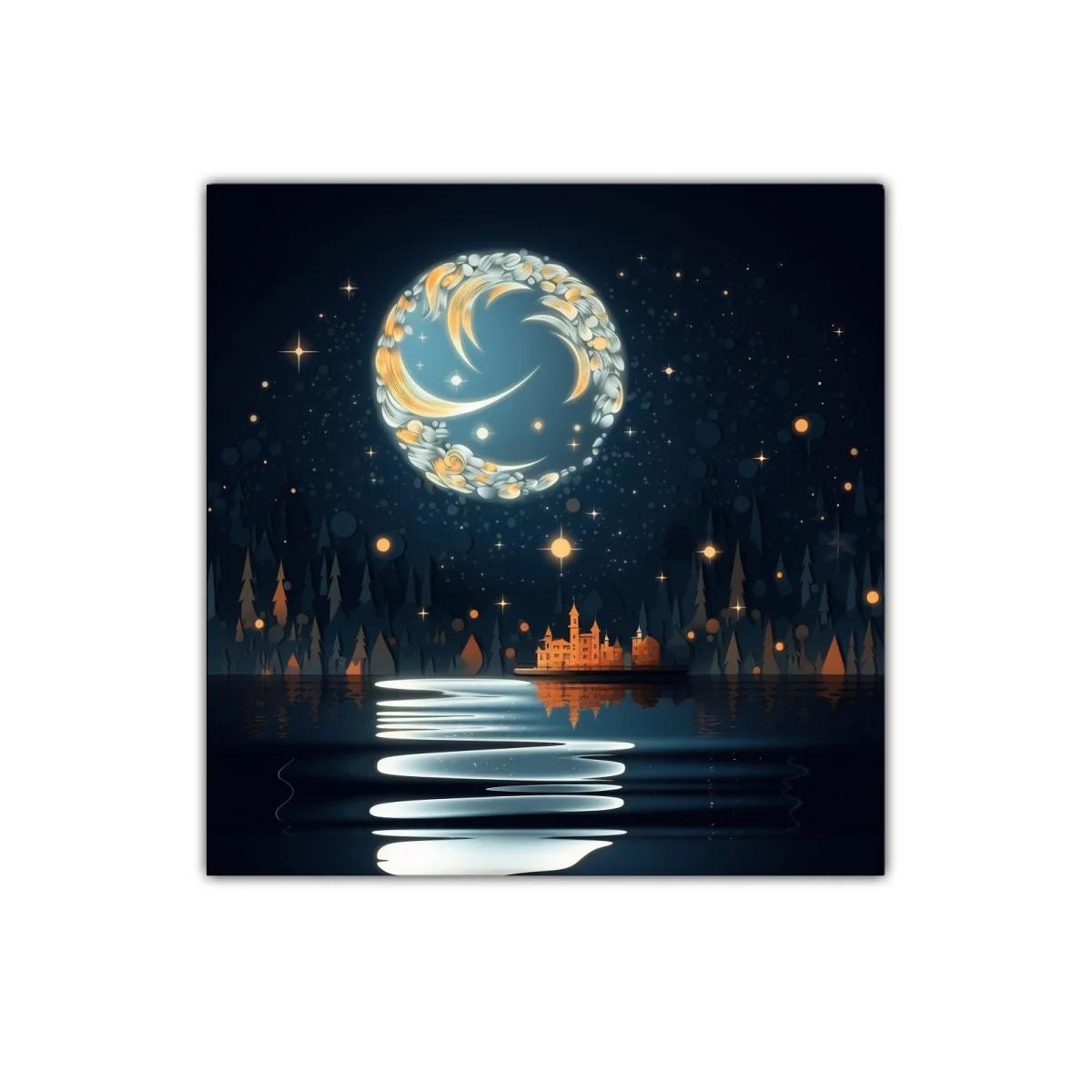 Cuadro mágico con luna decorativa sobre lago tranquilo — miniatura 1