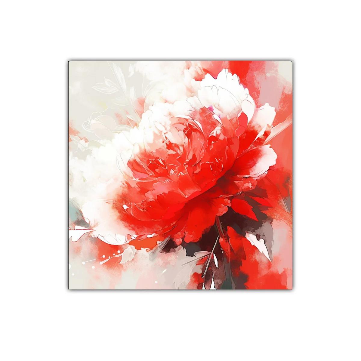 Cuadro decorativo floral en tonos rojos y blancos vibrantes — imagen principal