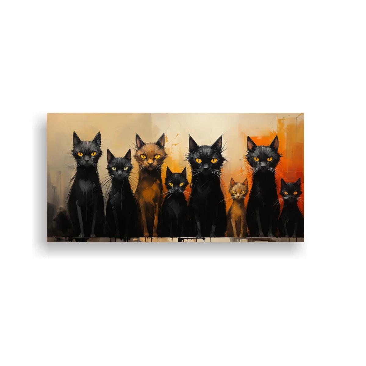 Cuadro grupo de gatos negros en fila horizontal