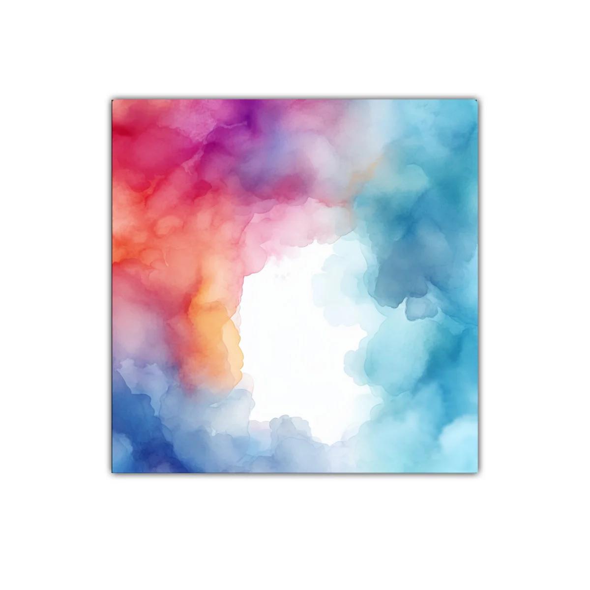 Cuadro abstracto con mezcla vibrante de colores cálidos y fríos