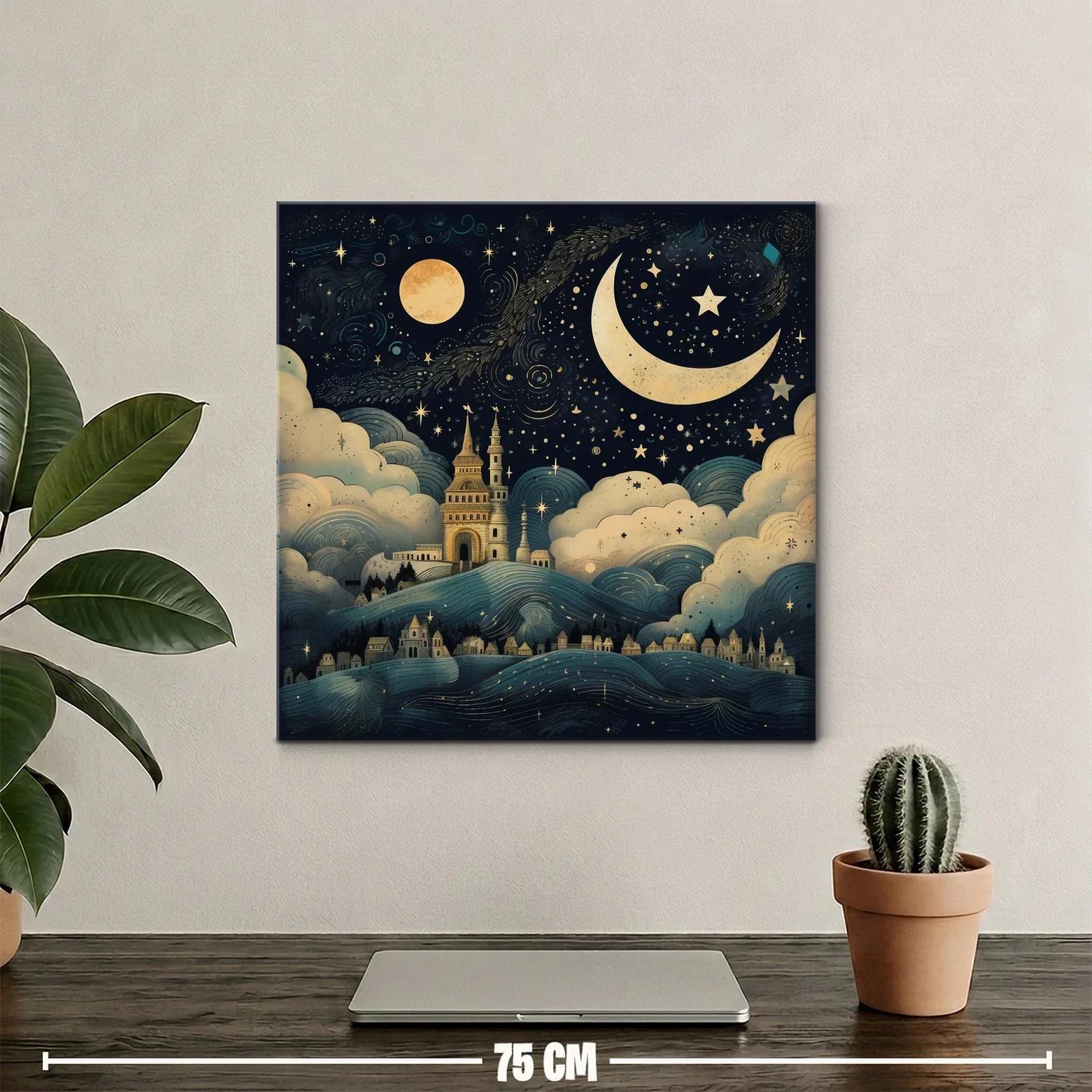 Paisaje nocturno con castillo y cielo estrellado mágico — miniatura 2