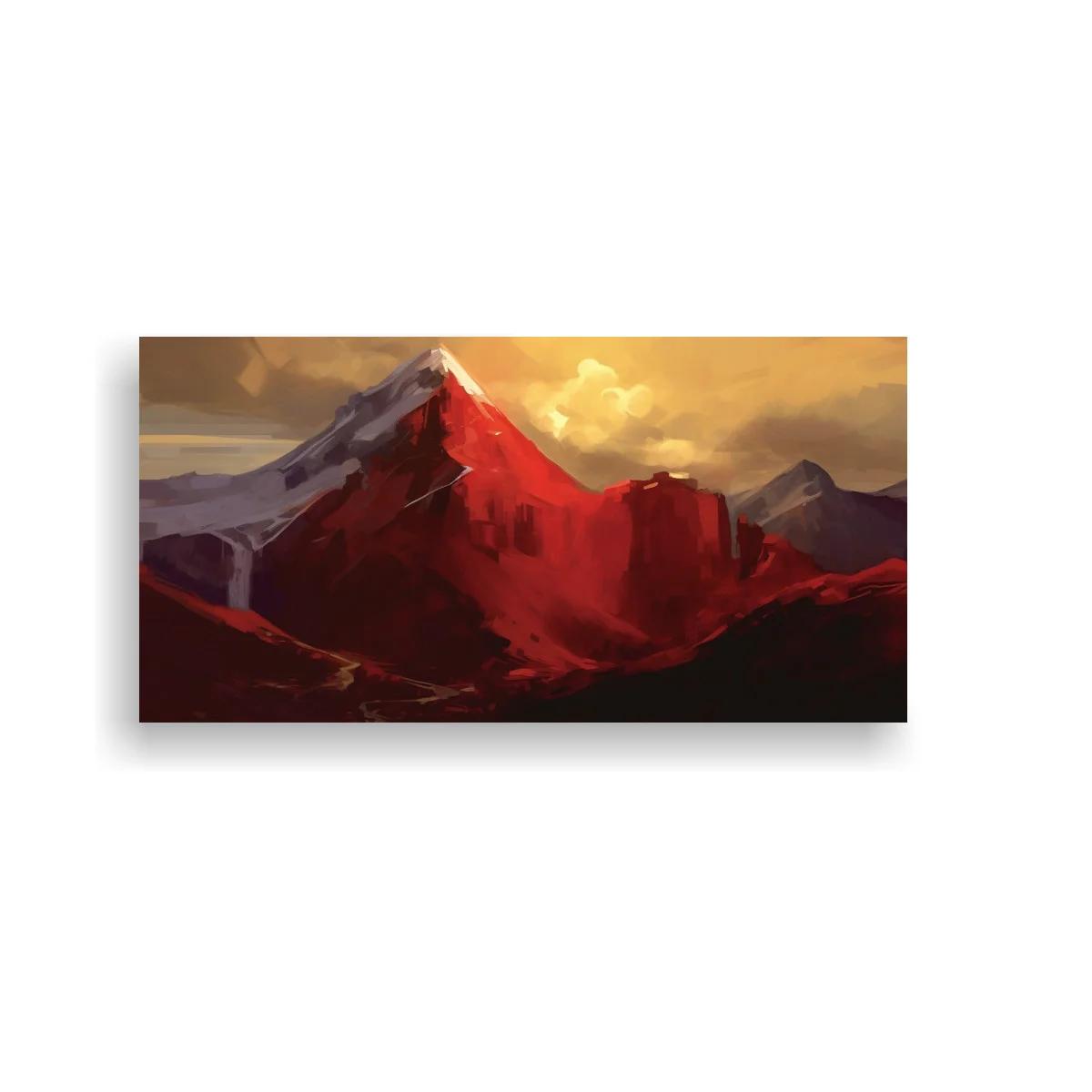 Cuadro montaña roja con nubes iluminadas